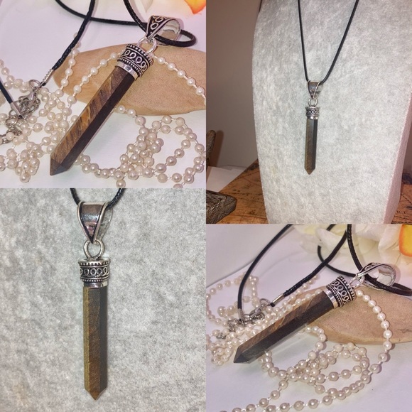 COOL Tiger's Eye Pointed Hexagon Pencil Handmade Pendant - Picture 7 of 7